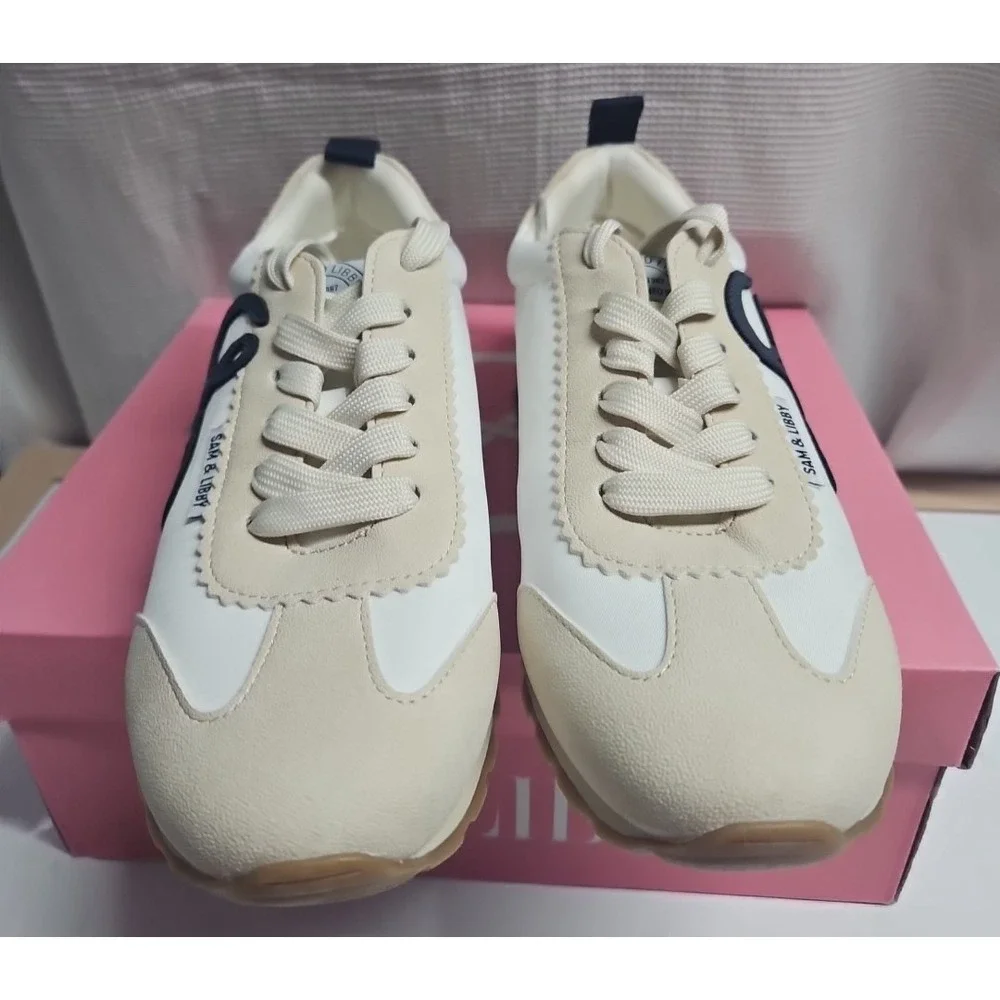 Sam and Libby Women Sz 6M Rowen Sneaker white/ivory man made upper‎